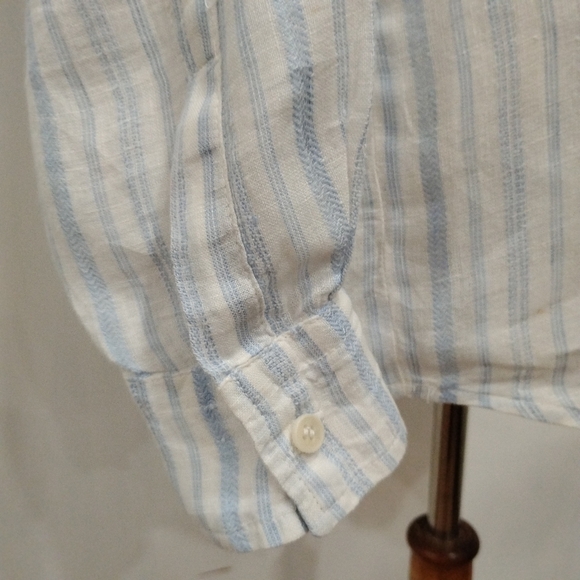 BABY BLUE PINSTRIPE LINEN BLOUSE - Picture 7 of 8